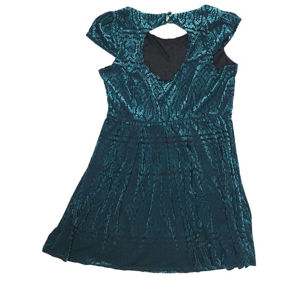 Moon Green Velvet Cap Sleeve Dress Womens Size 1XL Side Zip Lined - Picture 10 of 13